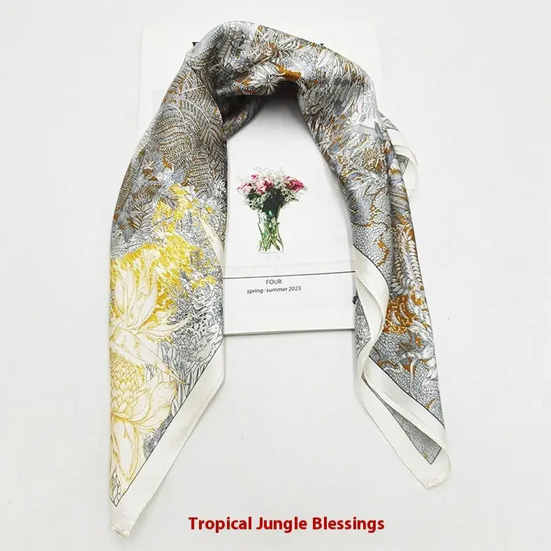 Versatile Business Scarf Square Scarf for Professionals Luxury Bandana - Tropical Grove FINSBURY - African Pattern