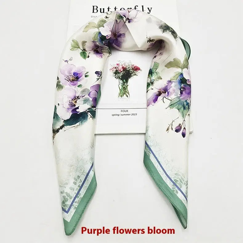 Versatile Business Scarf Square Scarf for Professionals Luxury Bandana - Purple Flowers Bloom - African Pattern
