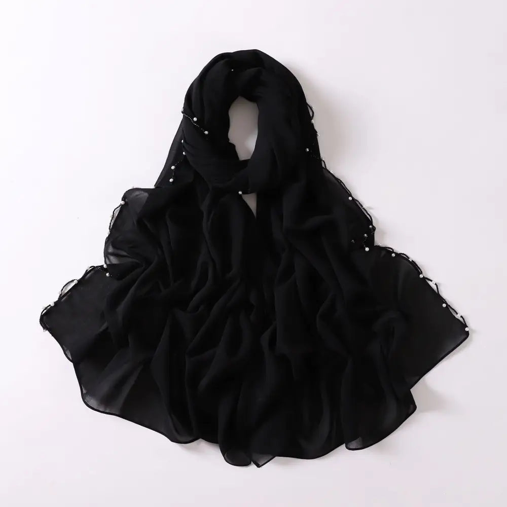 Chiffon Wavy Edge Pearl Beaded Scarf