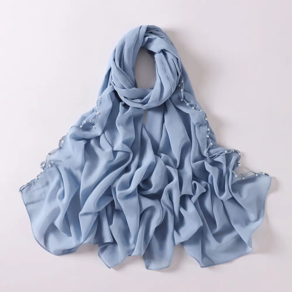 Chiffon Wavy Edge Pearl Beaded Scarf
