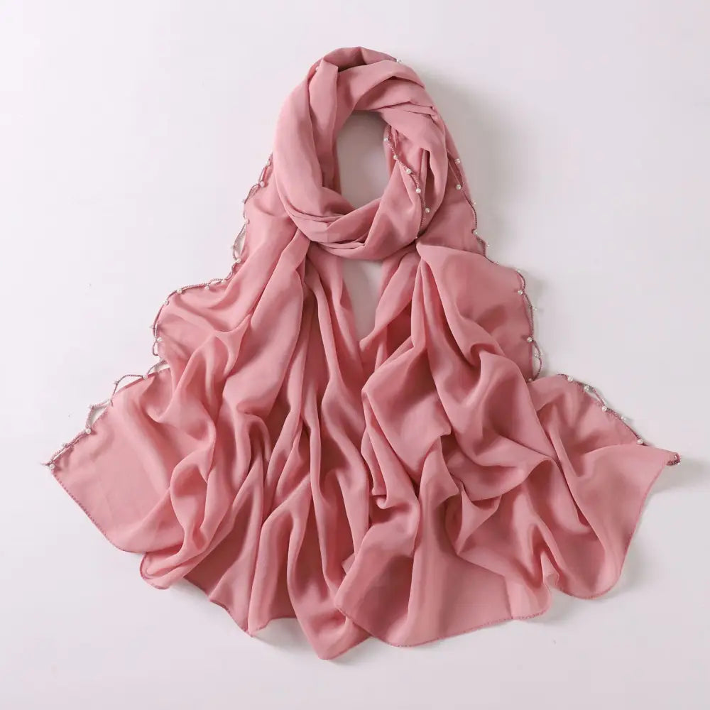 Chiffon Wavy Edge Pearl Beaded Scarf