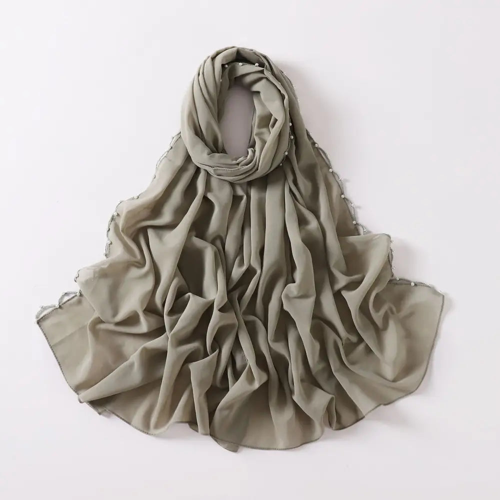 Chiffon Wavy Edge Pearl Beaded Scarf