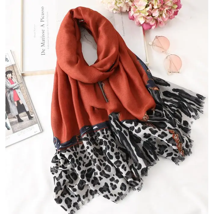 Women’s Cotton Scarf Casual Leopard Print Long Gauze Scarf - 10 STYLE