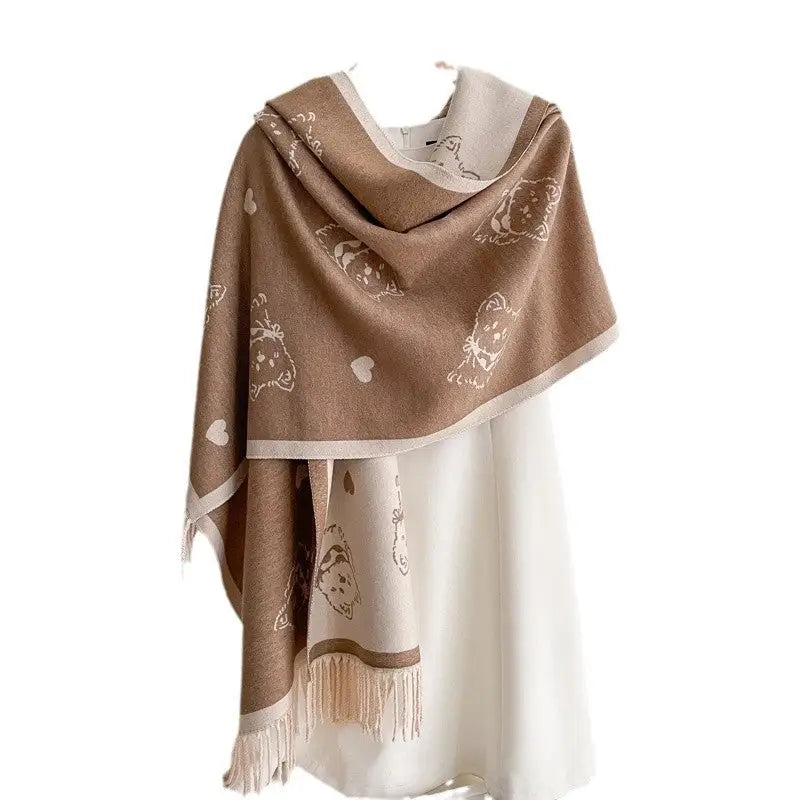 Women’s Double-sided Shawl Warm Scarf Fashionable Outerwear