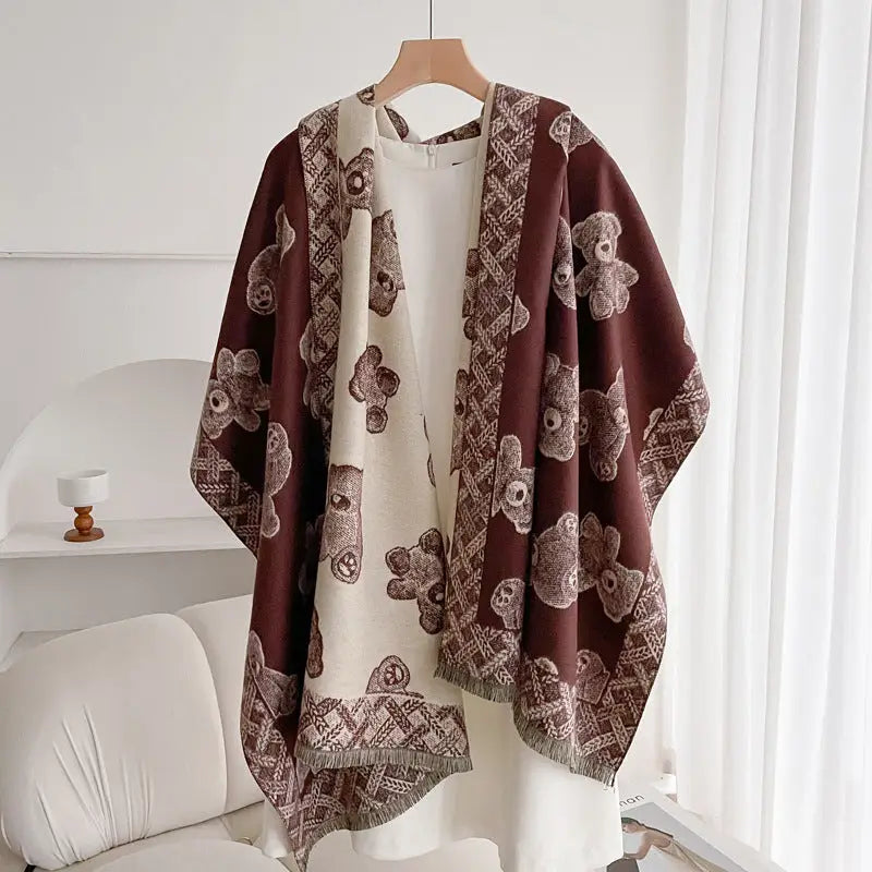 Women’s Double-sided Shawl Warm Scarf Fashionable Outerwear - BEBEAR Coffee