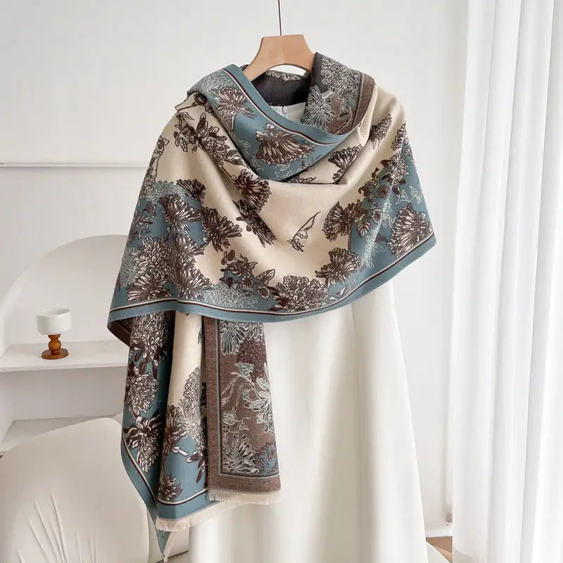 Women’s Double-sided Shawl Warm Scarf Fashionable Outerwear - Daisy Light Blue M