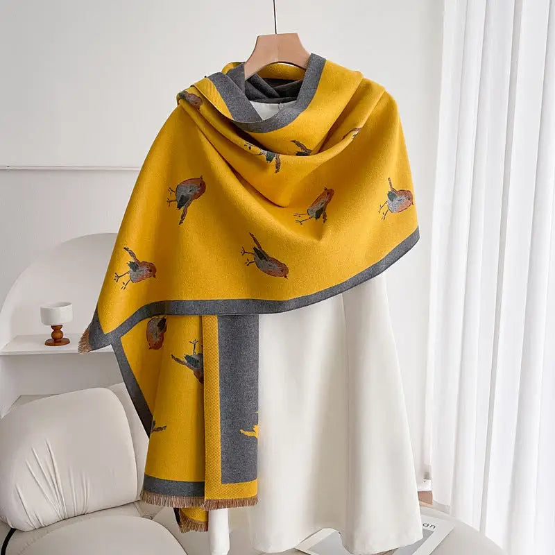 Women’s Double-sided Shawl Warm Scarf Fashionable Outerwear - Magpie Yellow