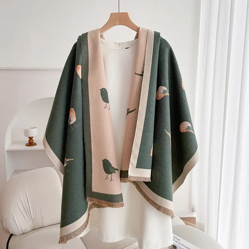 Women’s Double-sided Shawl Warm Scarf Fashionable Outerwear - Magpie Gray