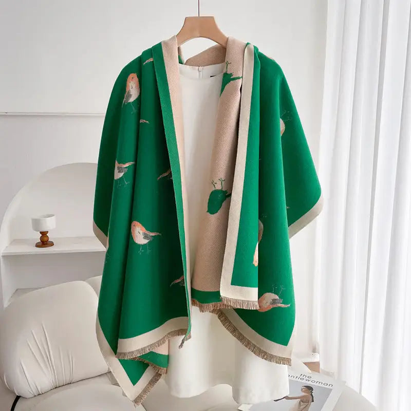 Women’s Double-sided Shawl Warm Scarf Fashionable Outerwear - Magpie Green