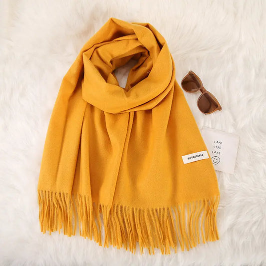 Women’s Fashionable All-match Cashmere Tassel Double-sided Scarf - 04 Golden Yellow / 172x60CM - Cashmere Tassel