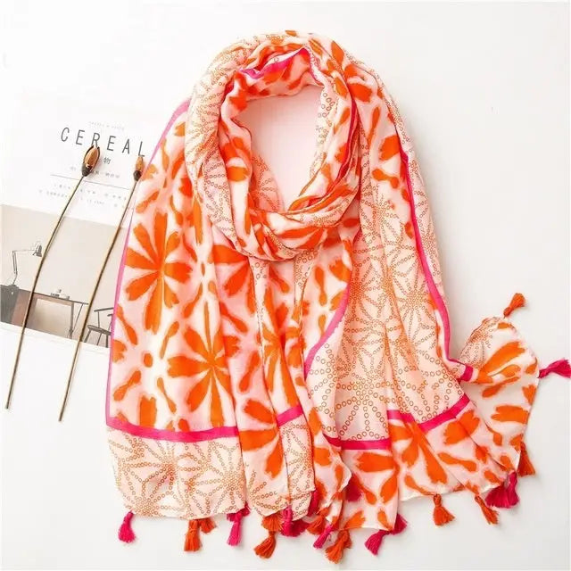Women’s Flower-Patterned Premium Long Shawl - SET6 - Shawl