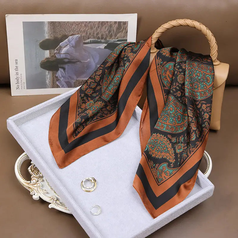 Women’s Korean Style Vintage Printed Scarf - Classic Waist Drum Flowers - Women’s neckerchiefs