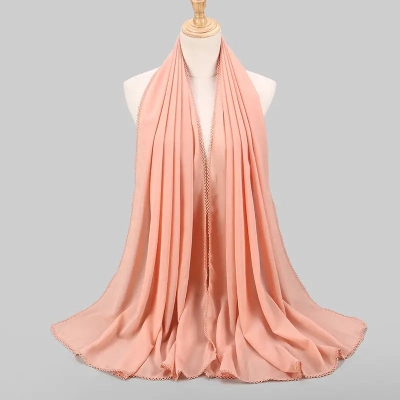 Women’s Monochrome Lace Panel Pearl Chiffon Scarf - 10style - Chiffon Scarf
