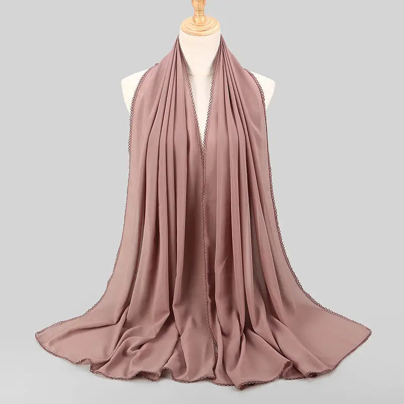 Women’s Monochrome Lace Panel Pearl Chiffon Scarf - 14style - Chiffon Scarf