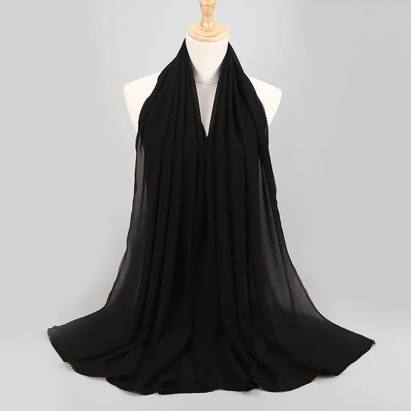 Women’s Monochrome Lace Panel Pearl Chiffon Scarf - 16style - Chiffon Scarf