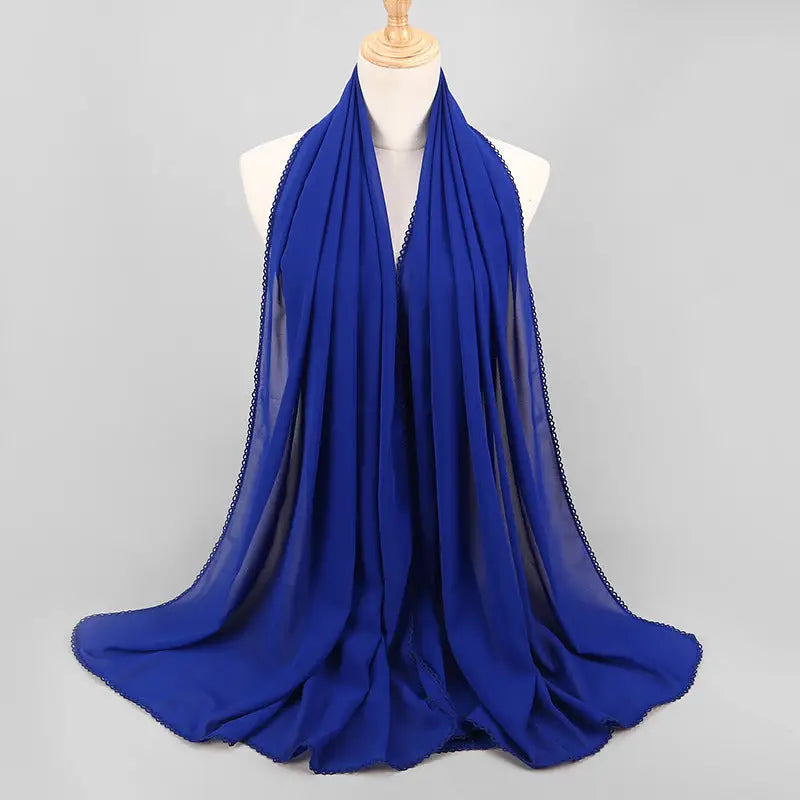Women’s Monochrome Lace Panel Pearl Chiffon Scarf - 18style - Chiffon Scarf