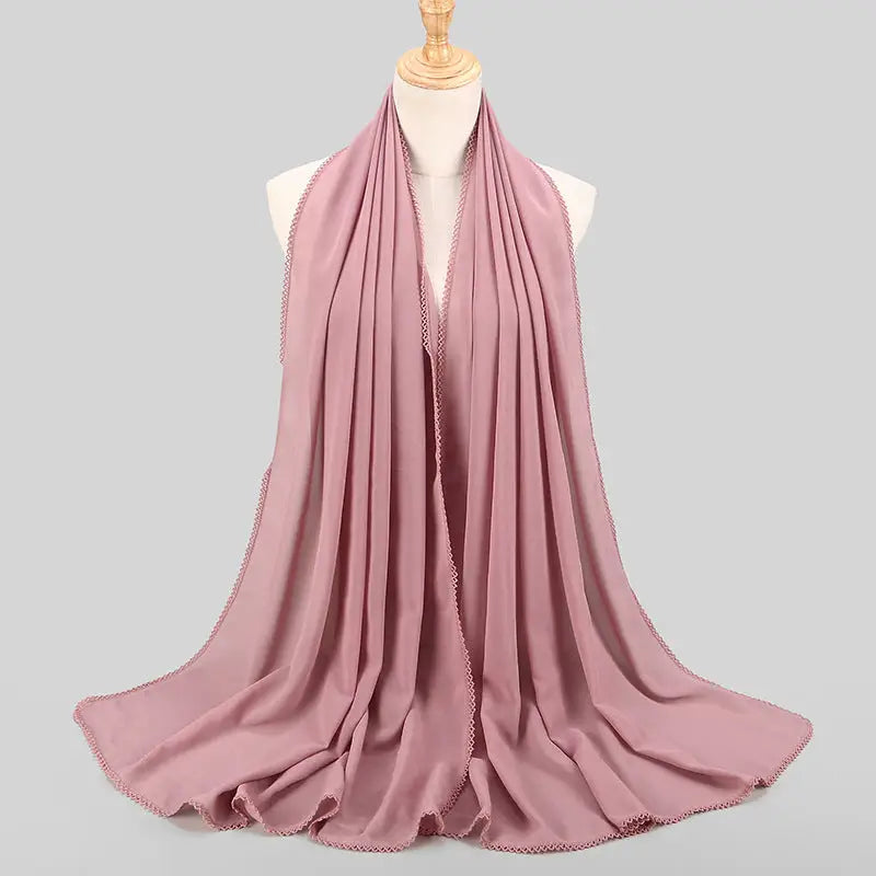 Women’s Monochrome Lace Panel Pearl Chiffon Scarf - 1style - Chiffon Scarf