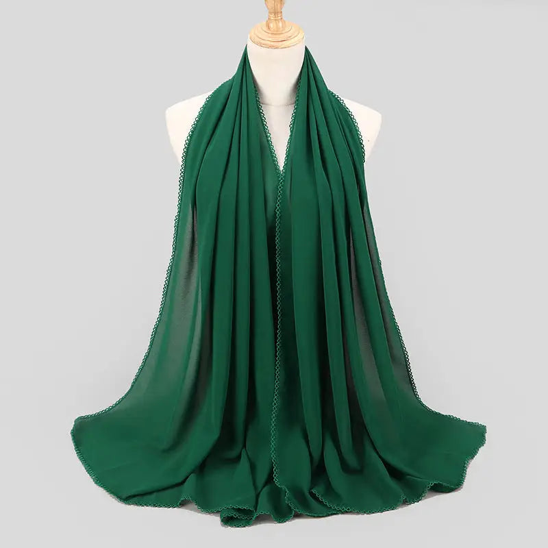 Women’s Monochrome Lace Panel Pearl Chiffon Scarf - 21style - Chiffon Scarf