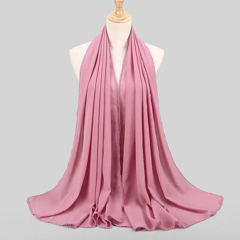 Women’s Monochrome Lace Panel Pearl Chiffon Scarf - 2style - Chiffon Scarf