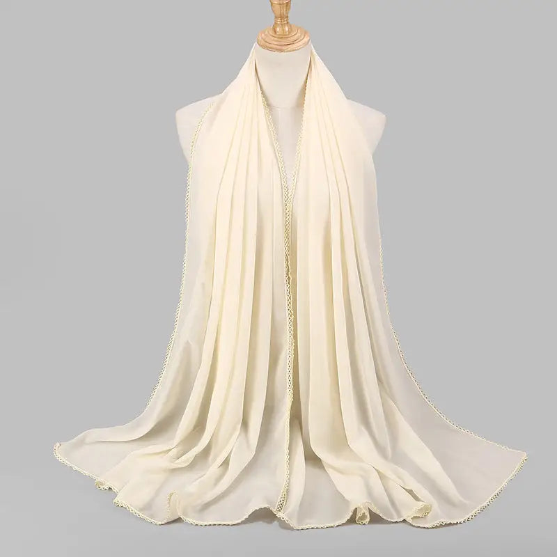 Women’s Monochrome Lace Panel Pearl Chiffon Scarf - 4style - Chiffon Scarf