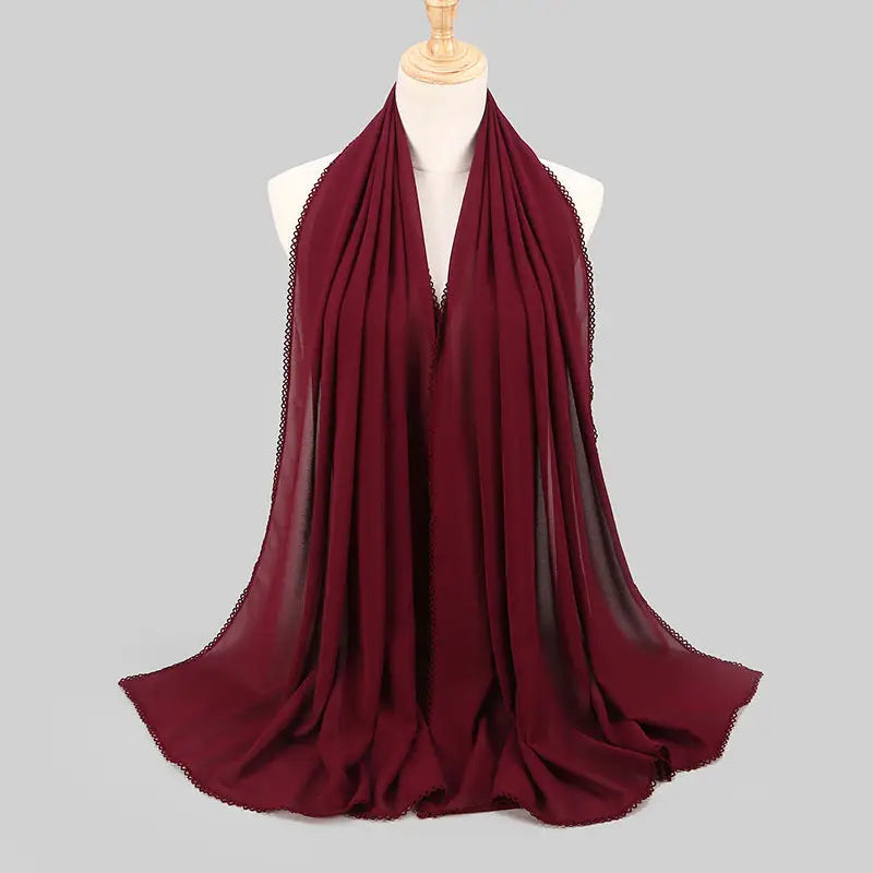 Women’s Monochrome Lace Panel Pearl Chiffon Scarf - 6style - Chiffon Scarf