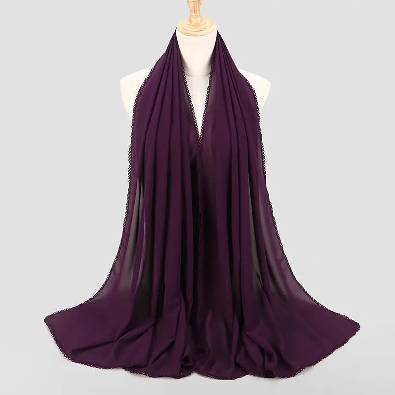 Women’s Monochrome Lace Panel Pearl Chiffon Scarf - 8style - Chiffon Scarf