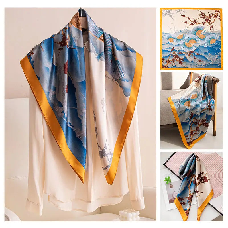 Women’s Multipurpose Summer Scarf - Folding Fan Diagram / 90x90cm - Square Scarf