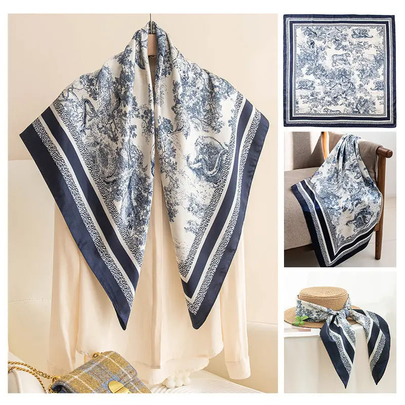 Women’s Multipurpose Summer Scarf - Navy Blue Animal Kingdom / 90x90cm - Square Scarf
