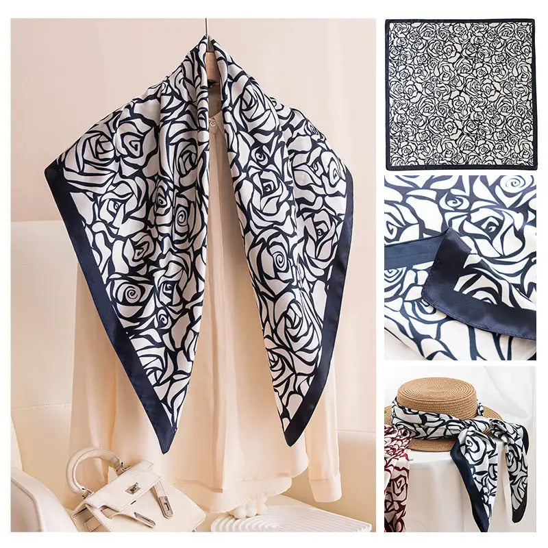 Women’s Multipurpose Summer Scarf - Purplish Blue Rose / 90x90cm - Square Scarf