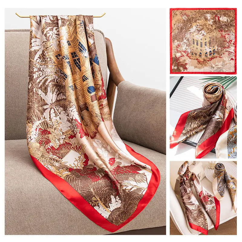 Women’s Multipurpose Summer Scarf - Red Edge Hot Asian Style / 90x90cm - Square Scarf
