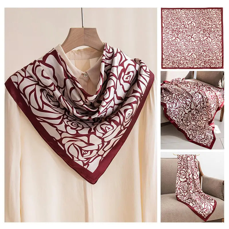 Women’s Multipurpose Summer Scarf - Wine Red Rose / 90x90cm - Square Scarf