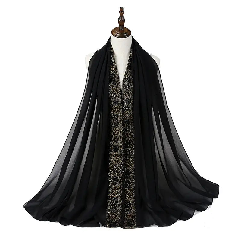Women’s Pearl Lace Headscarf - 1 Black / 85x180CM