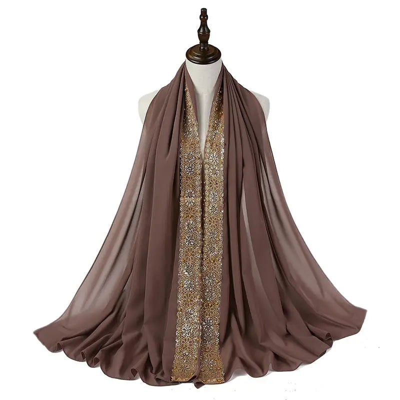 Women’s Pearl Lace Headscarf - 10 Brown / 85x180CM
