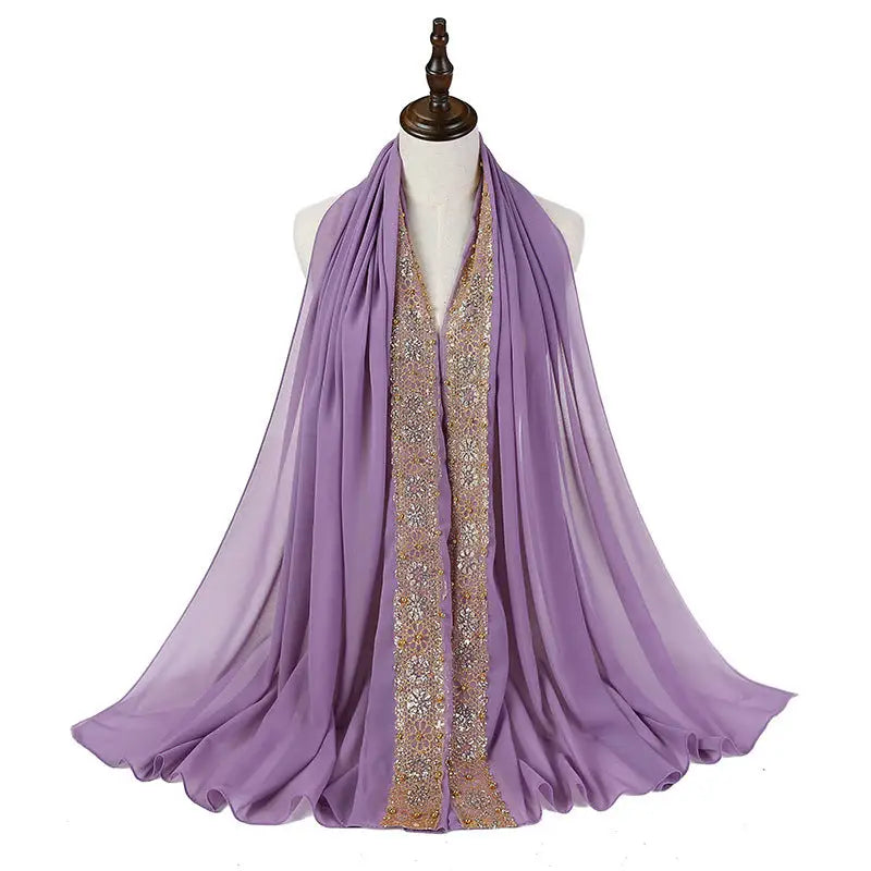 Women’s Pearl Lace Headscarf - 13 Light Purple / 85x180CM