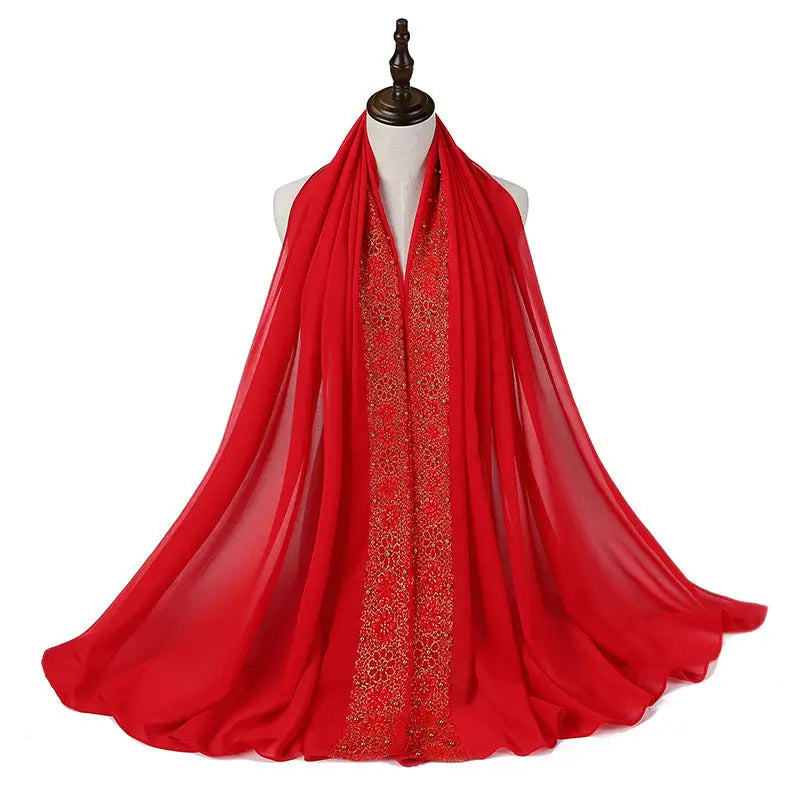 Women’s Pearl Lace Headscarf - 2 Bright Red / 85x180CM