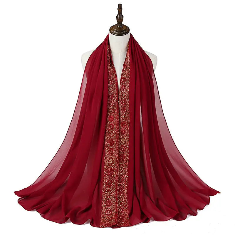 Women’s Pearl Lace Headscarf - 6 Wine Red / 85x180CM