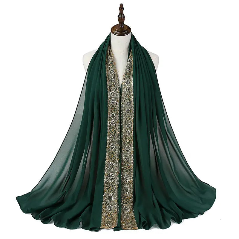 Women’s Pearl Lace Headscarf - 8 Dark Green / 85x180CM