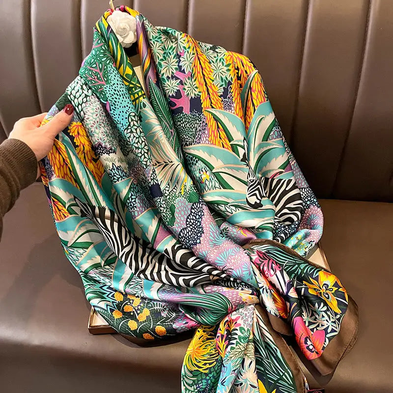 Women’s Vintage Printed Silk Scarf - F3121 Green / 90x180cm