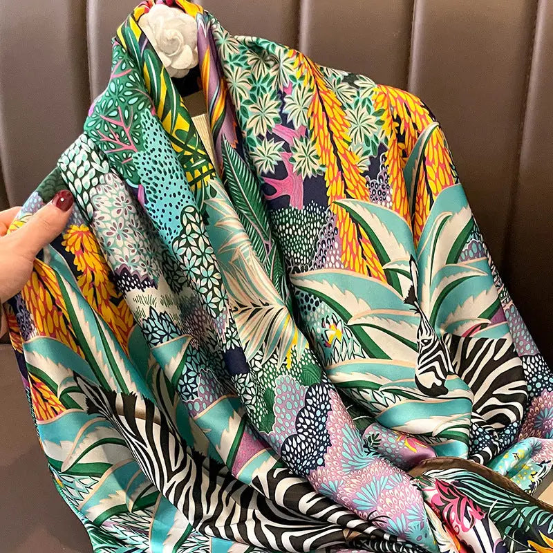 Women’s Vintage Printed Silk Scarf - F3121 Green / 90x180cm