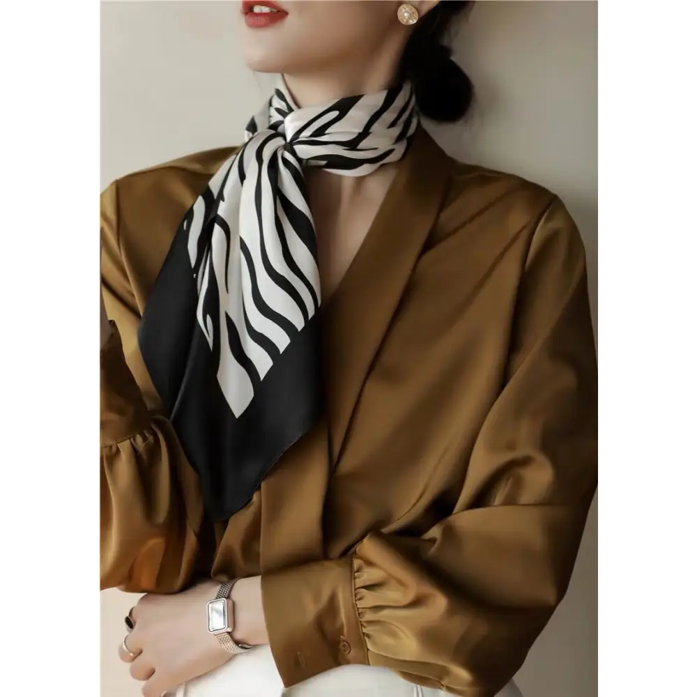 Women’S Zebra Print Silk Square Scarf Mulberry Silk Crepe Satin Scarf
