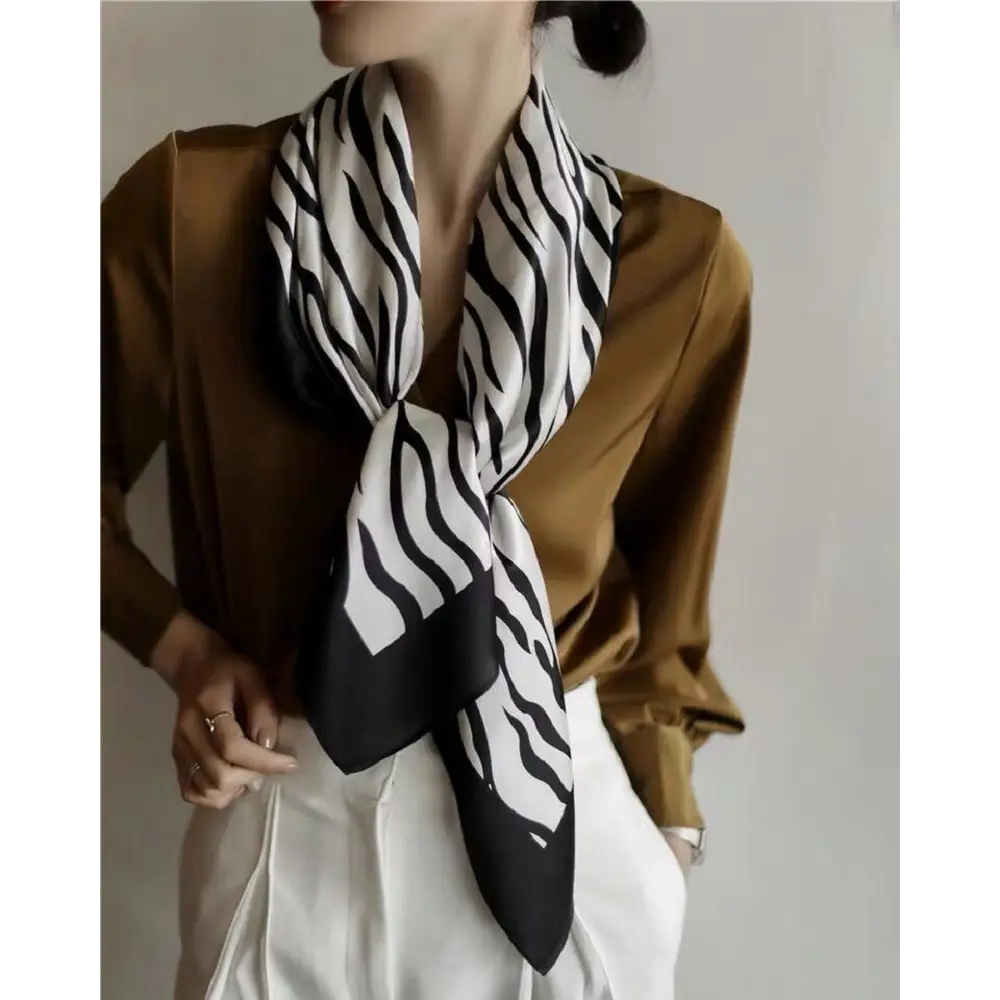 Women’S Zebra Print Silk Square Scarf Mulberry Silk Crepe Satin Scarf